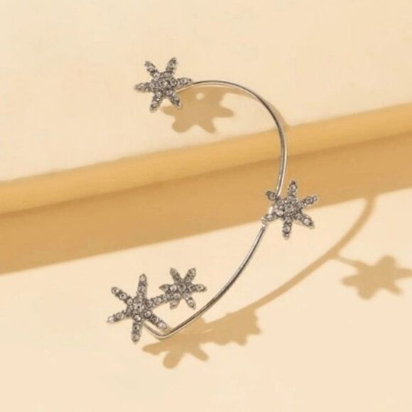 SILVER DIAMOND STAR EAR CRAWLER CUFF JACKET - Picture 2 of 3